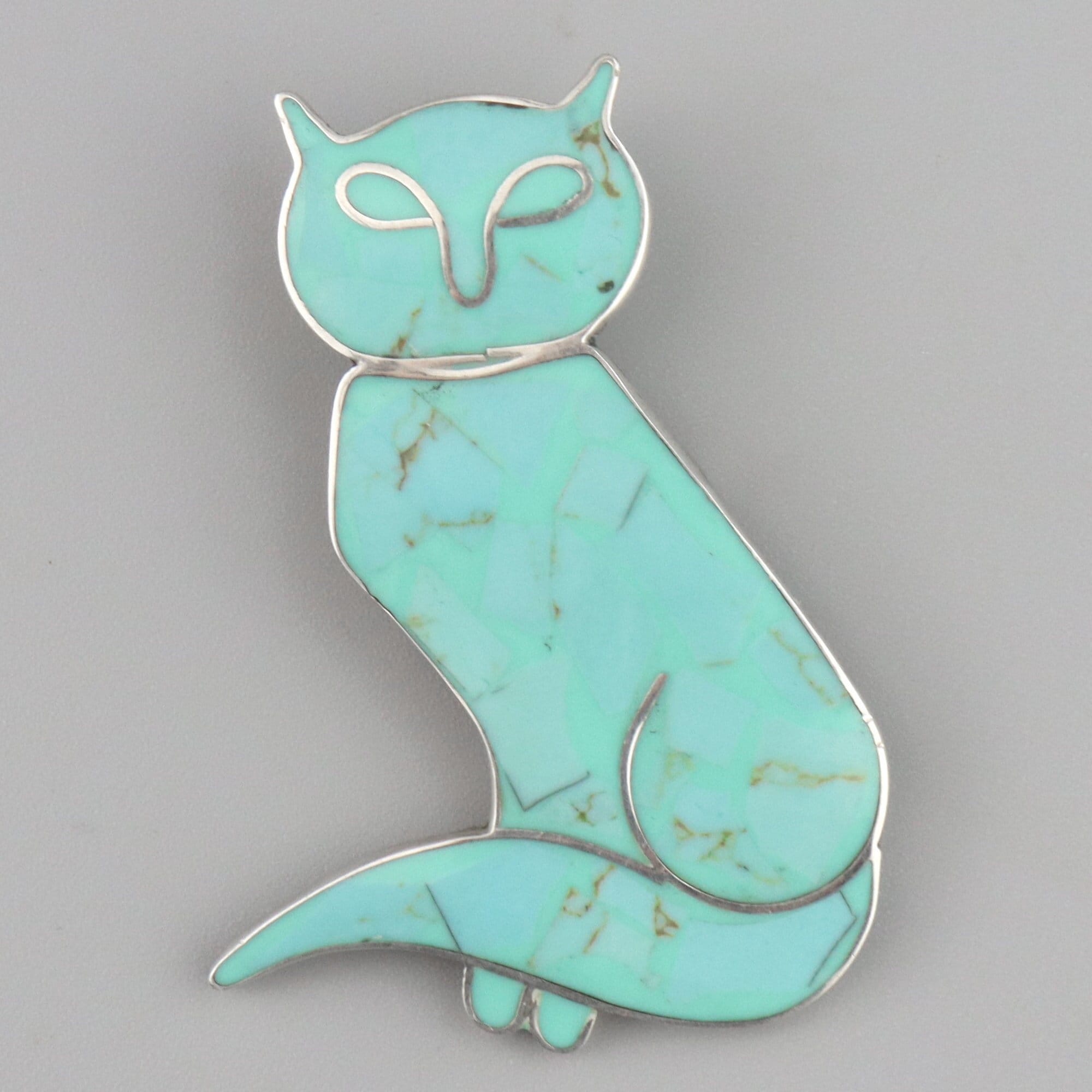 Broche Ancienne Art Déco Chat Turquoise - Argent Massif 925 TAXCO - Occasion