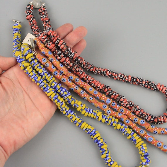 Red and Black Glass Bead Necklace , Ghana Necklace, K… Gem