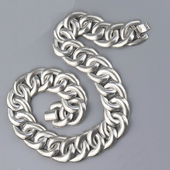 Vintage Huge Mexican Silver Chain Link Necklace, … - image 2