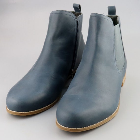 Ziera Blue Leather Ankle Boots Chelsea Size 43 11 NEW UNWORN Flat