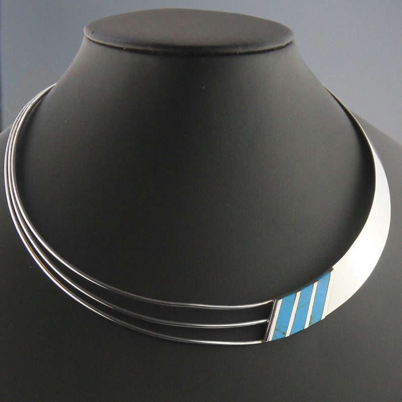 Sterling Silver Turquoise Collar Necklace Modernist Gift For Her Turquoise Necklace Turquoise Jewellery Sterling Silver Minimalist