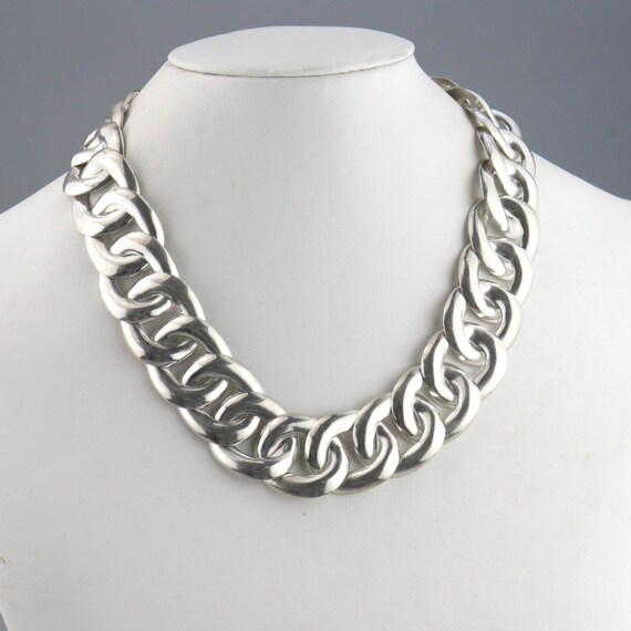 Vintage Huge Mexican Silver Chain Link Necklace, … - image 4