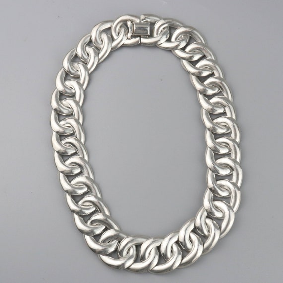 Vintage Huge Mexican Silver Chain Link Necklace, … - image 3