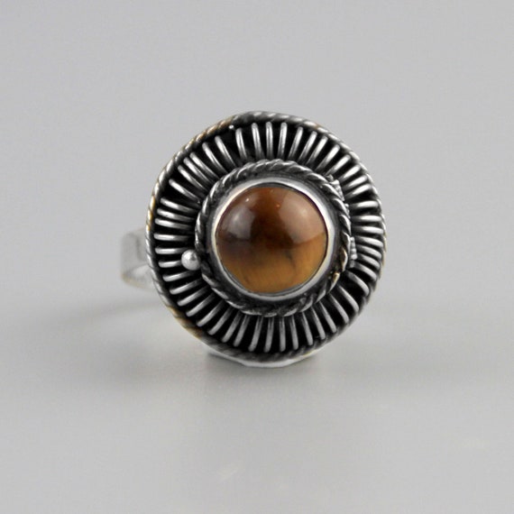 Mexican Sterling Ring, Posion Ring, Tigers Eye Rin
