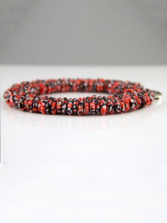 Red and Black Glass Bead Necklace , Ghana Necklace, K… Gem