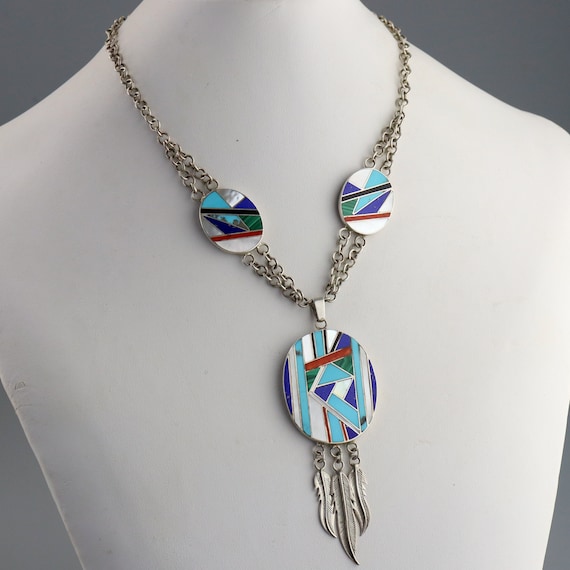 Interesting Vintage Native American Navajo Geometric Sterling Silver Round Pendant Interesting Vintage Native American Navajo Geometric Sterling Silver Round Pendant