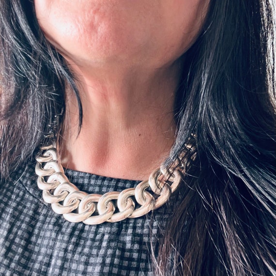 Vintage Huge Mexican Silver Chain Link Necklace, … - image 9