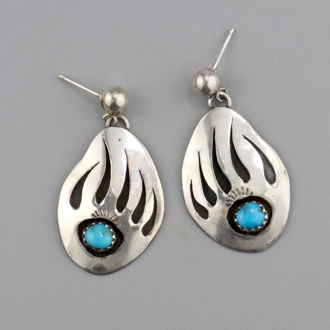 Vintage Navajo Turquoise Sterling Silver Bear Claw Earrings - Etsy