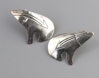 Vintage Navajo Bär Sterling Silber Ohrringe, Südwesten Tier-Fetisch