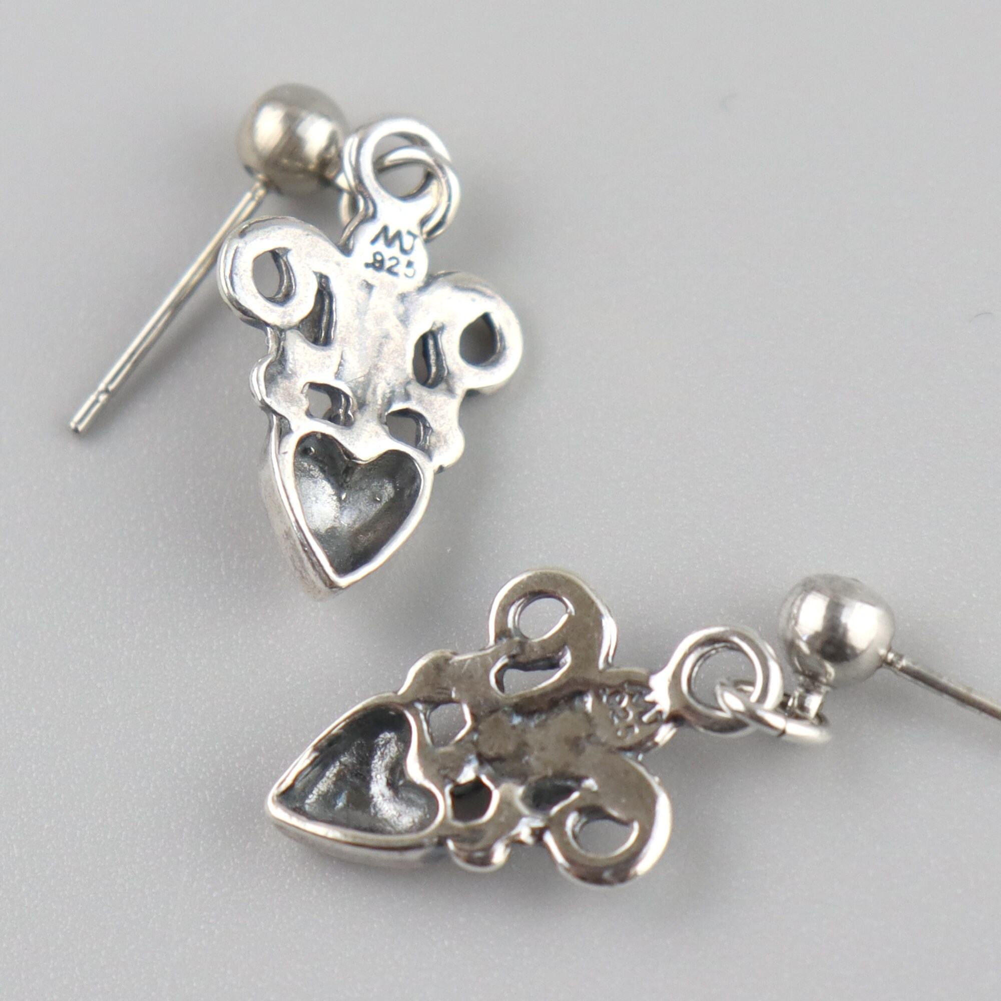 Boucles D'oreilles Pendantes Art Nouveau En Argent Massif 925 - Vintage Et Créateur