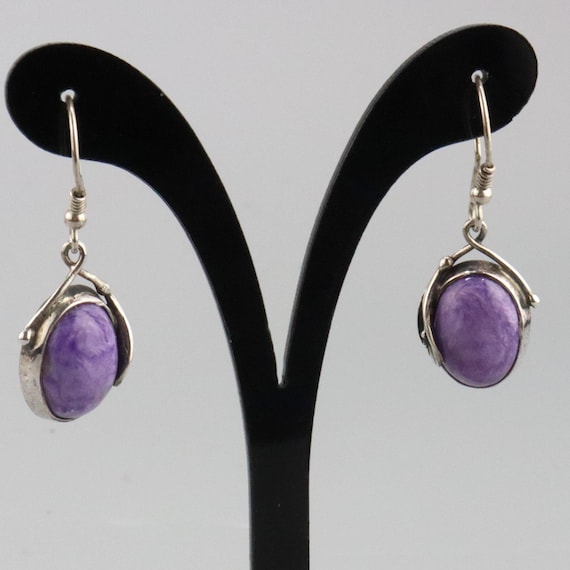 Vintage Charoite Sterling Silver Earrings: Cala Lily Design