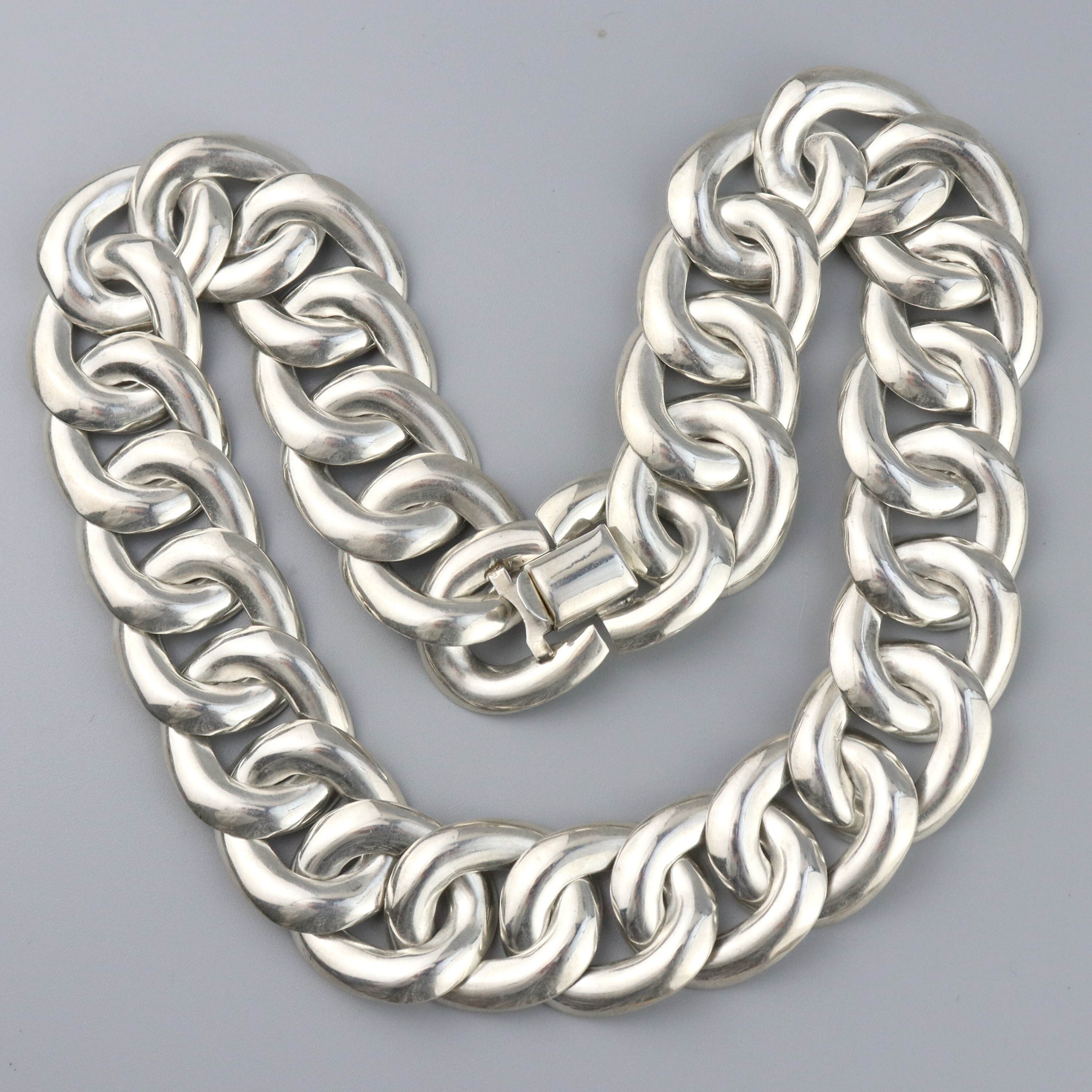 Vintage Huge Mexican Silver Chain Link Necklace, Chunky, Curb Chain