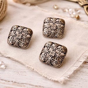 Antique silver metal buttons fun patterns for bags jackets crafts sewing projects