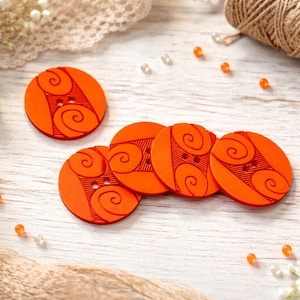 Pretty vintage bright orange buttons with spiral patterns for crafts, bags, coat cardigan sweater
