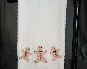 Embroidered Christmas Gingerbread Trio Kitchen Towel