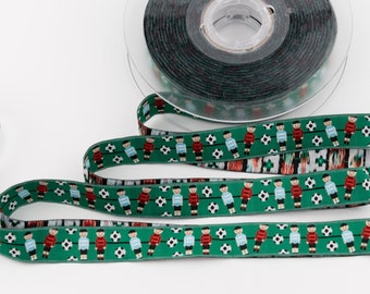 Soccer/Foosball Players on Green Jacquard Ribbon from France - 11/16-inch wide (18 mm) - per yard length