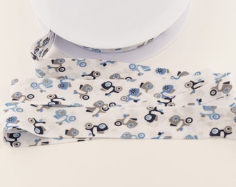 Blue and Gray Scooters Bias Binding from France - 1 1/16-inches wide (27 mm) - per yard length