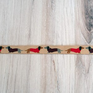 Dachshunds in Sweaters on Tan Jacquard Ribbon 7/8-inch 22 mm wide per yard length image 4