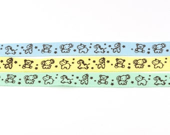 3 yards of Printed Pastel Baby Animals Ribbon from France - 3/8-inch wide (10 mm)