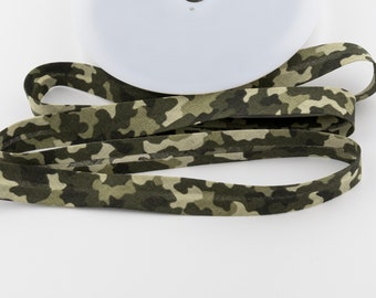 Multicolored Green Camouflage Bias Binding from France - 1 1/16-inches wide (27 mm) - per yard length