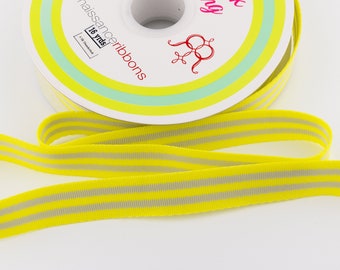 Thunderbolt (Grey/Neon Yellow) Nylon Webbing from Tula Pink - 1-inch wide (25 mm) - per yard length