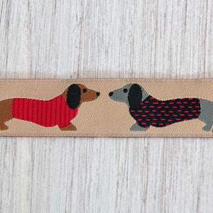 Dachshunds in Sweaters on Tan Jacquard Ribbon 7/8-inch 22 mm wide per yard length image 6