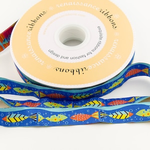 Fish in Water and Aqua Wave Ribbon by Zecca - 22 mm
