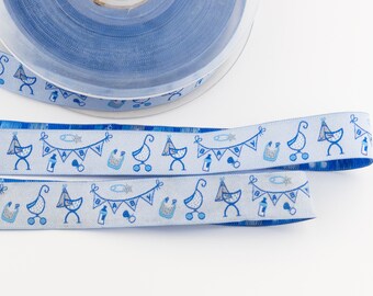 Blue Baby Jacquard Ribbon from France - 3/4-inch wide (20 mm) - per yard length