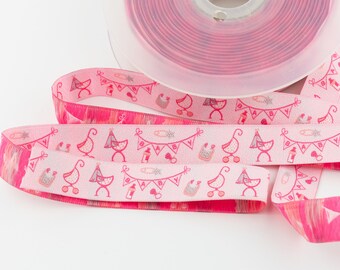 Pink Baby Jacquard Ribbon from France - 3/4-inch wide (20 mm) - per yard length