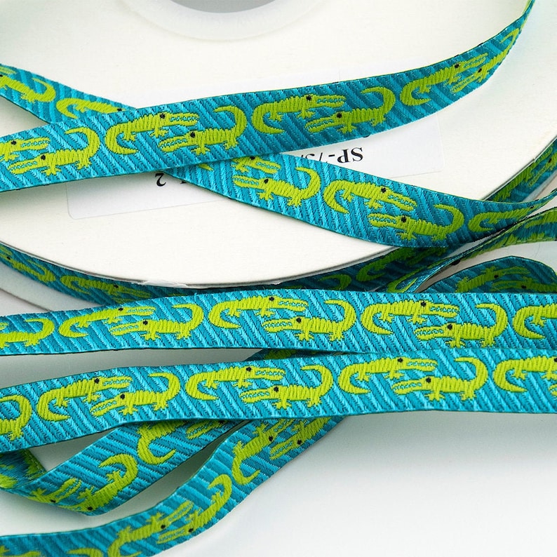 Turquoise Crocodile Ribbon 10 mm image 1