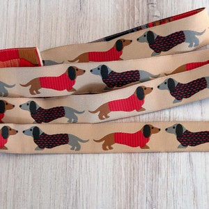 Dachshunds in Sweaters on Tan Jacquard Ribbon 7/8-inch 22 mm wide per yard length image 3