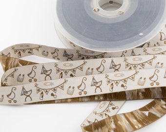 Tan Baby Jacquard Ribbon from France - 3/4-inch wide (20 mm) - per yard length