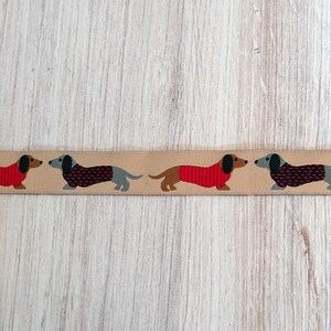Dachshunds in Sweaters on Tan Jacquard Ribbon 7/8-inch 22 mm wide per yard length image 5