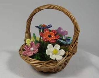 Pretty Porcelain Flower Basket and Beaded Leaves