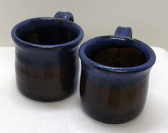 Rich Retro Brown and Dark Denim Porcelain Mugs