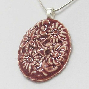 Dark Pink Floral Porcelain Necklace image 1