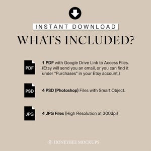 Pu&ograve; includere: Una grafica che mostra cosa &egrave; incluso in un download digitale. La grafica mostra tre icone: un file PDF, un file PSD e un file JPG. Il testo sotto ogni icona descrive il tipo di file e il numero di file inclusi nel download. Il testo include anche informazioni sulla risoluzione dei file JPG e l&rsquo;utilizzo degli oggetti intelligenti nei file PSD.