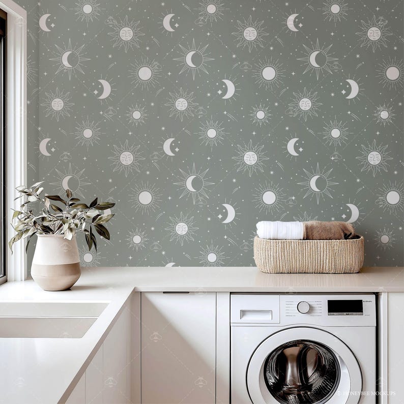 Laundry Room Wallpaper Mockup, Interior Design Mockup, Pattern Mockup ...