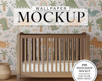 Mockup di carta da parati per cameretta dei bambini, Mockup di design d'interni, Mockup di carta da parati PSD, Mockup di parete, Mockup Psd, Mockup di cameretta per bambini, Mockup di culla