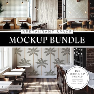 Restaurant Mockup Bundle, Gewerblicher Raum Wallpaper Mockup, PSD Wallpaper Mockup, Wand Mockup, Smart Objekt Mockup, Muster Mockup