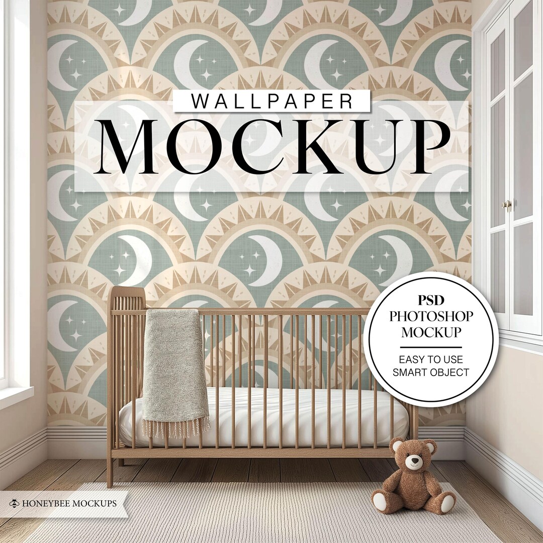 Nursery Wallpaper Mockup, Baby Room Mockup, PSD Wallpaper Mockup, Wall ...