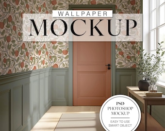 Door Hallway Wallpaper Mockup, Interior Mockup, Photoshop Wallpaper Mockup, Room Mockup, Editable Mockup, Empty Wall Mockup, Blank Wallpaper