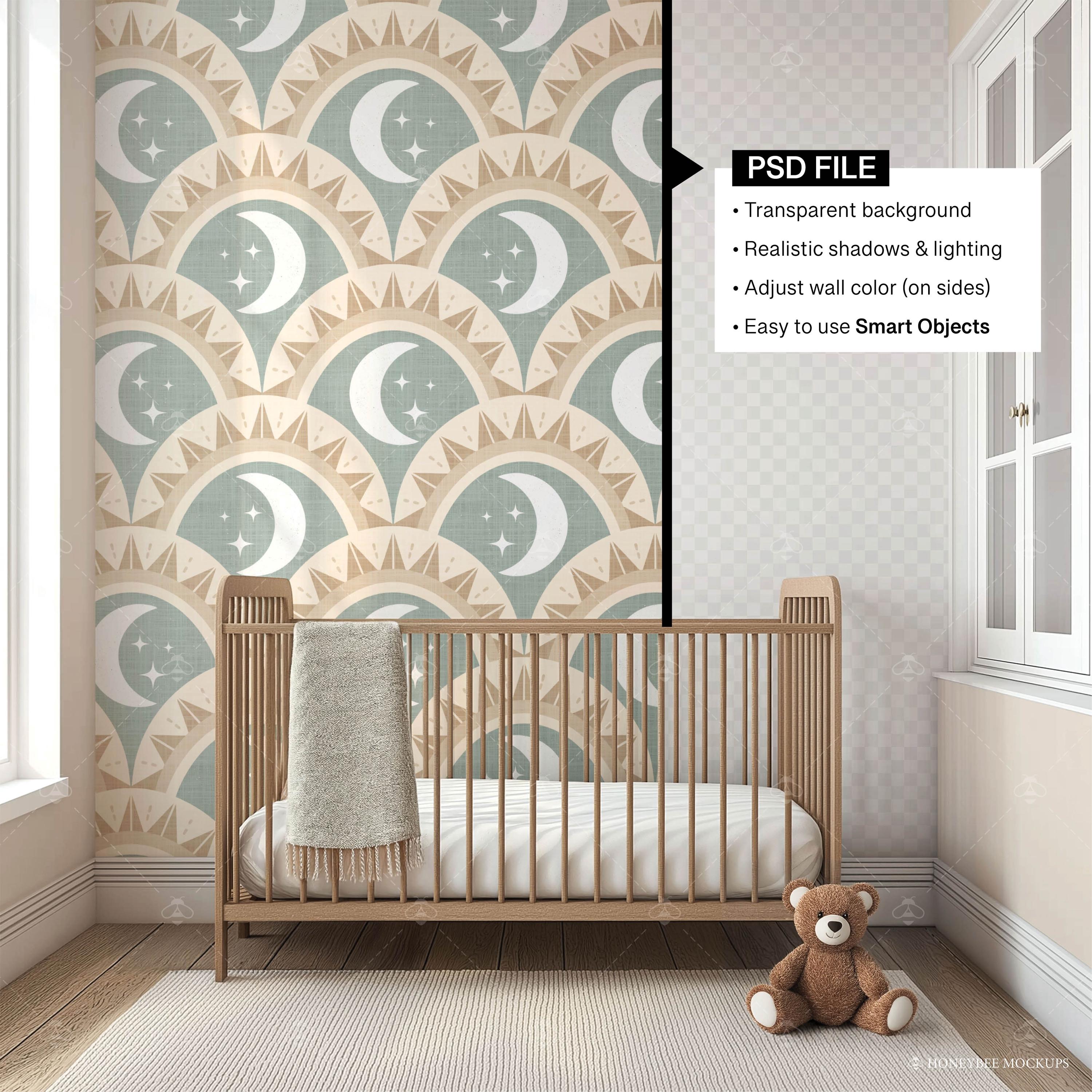 Nursery Wallpaper Mockup, Baby Room Mockup, PSD Wallpaper Mockup, Wall ...