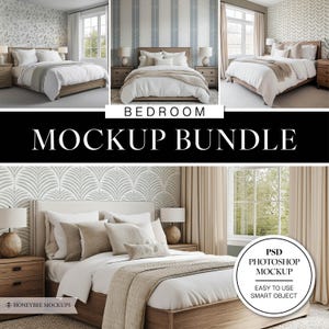 Bedroom Wallpaper Mockup Bundle, Interior Design Mockup, PSD Wallpaper Mockup, Wall Mockup, Psd Mockup, Wallpaper Template, Blank Wallpaper