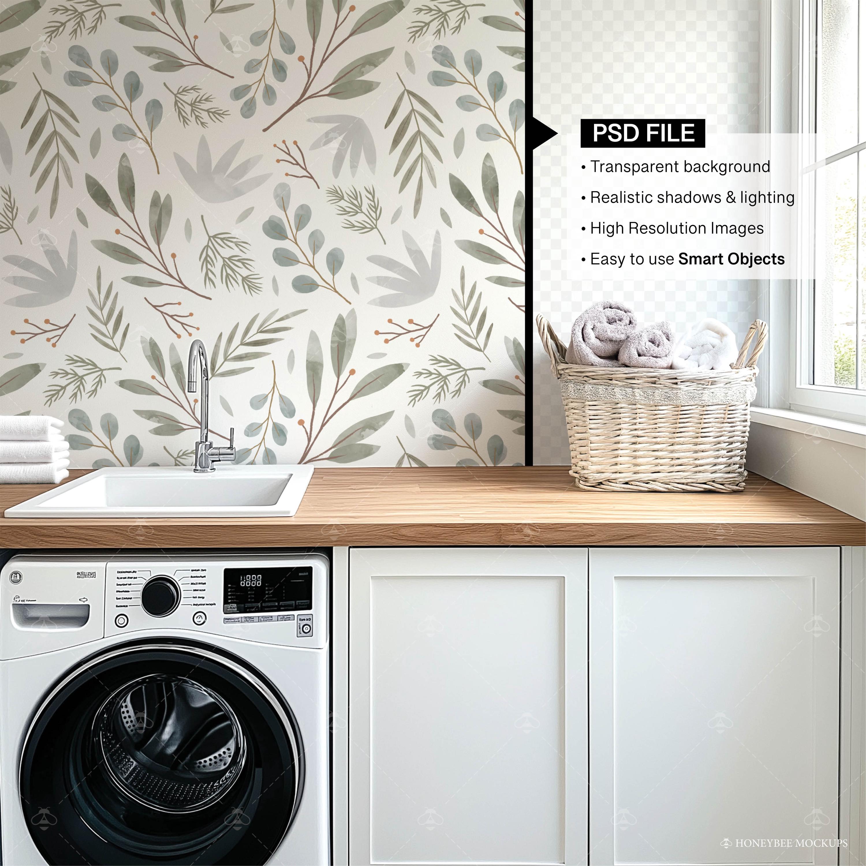 Laundry Room Wallpaper Mockup, Interior Design Mockup, PSD Wallpaper ...