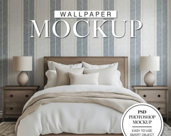 Bedroom Wallpaper Mockup, Interior Mockup, Photoshop Wallpaper Mockup, Room Mockup, Editable Mockup, Empty Wall Mockup, Blank Wallpaper