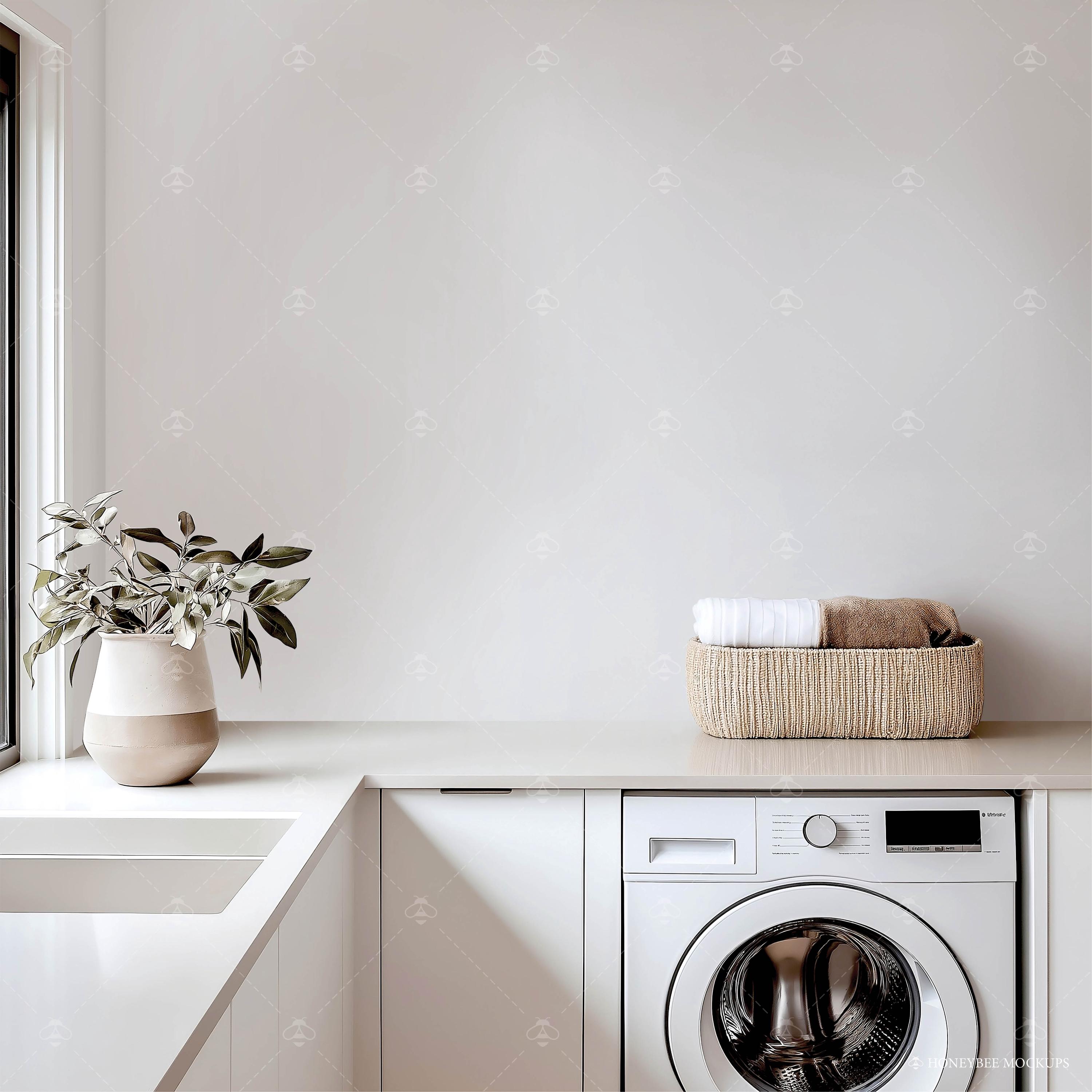 Laundry Room Wallpaper Mockup, Interior Design Mockup, Pattern Mockup ...