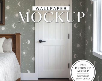 Farmhouse Bedroom Wallpaper Mockup, Interior Design Mockup, PSD Wallpaper Mockup, Wall Mockup, Psd Mockup, Room Mockup, Pattern Mockup