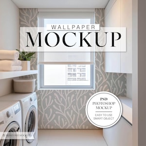 Laundry Room Wallpaper Mockup, Interior Design Mockup, PSD Wallpaper Mockup, Wall Mockup, Room Mockup, Laundry Mockup, Pattern Mockup