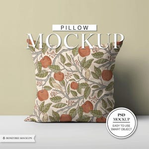 Simple Square Pillow Mockup, PSD template, Photoshop Smart Object, Pattern All-Over Print, Editable Mockup